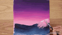 a painting of a sunset with the words made in animatica