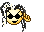 a pixel art of a person wearing sunglasses and a question mark .