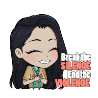 a cartoon drawing of a girl with the words break the silence end the violence