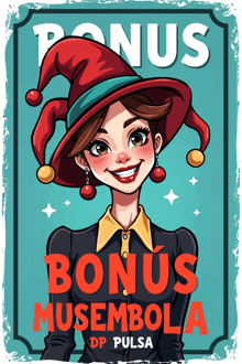 a poster with a woman wearing a jester hat and the words bonus musembola