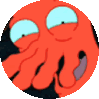 a close up of a cartoon character 's face with blue eyes