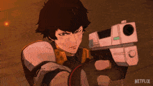 a cartoon of a man holding a gun with a netflix logo in the corner