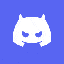 a white discord logo with horns on a purple background