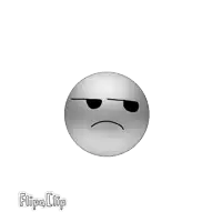 a gray smiley face with a black eyebrow and a black mustache
