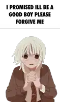 a cartoon of a girl crying with the words i promised ill be a good boy please forgive me
