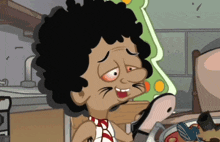 a cartoon of a man with a candy cane around his neck