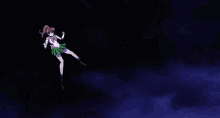 a girl in a green and white uniform with a bow