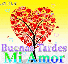 a tree made of hearts with the words buenas tardes mi amor