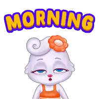 a cartoon rabbit with a flower on her head and the words morning above her