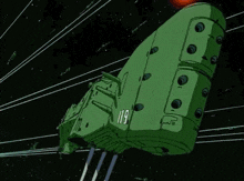a green spaceship with the number 19 on the side