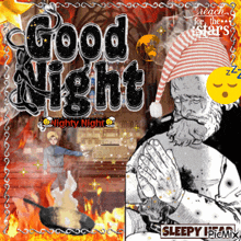 a cartoon of a man praying with the words good night on it
