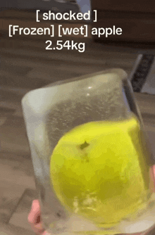 a shocked frozen wet apple weighs 2.54kg in a glass