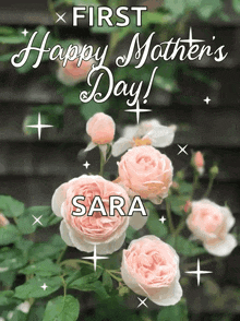 a first mother 's day greeting card with pink roses