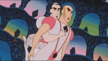 a cartoon of a man carrying another man on his back .