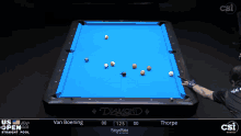 a man is playing pool on a diamond table