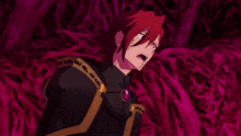 a red haired anime character with a purple necklace
