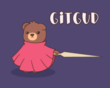 a teddy bear in a red cape holding a white flag with the word git written above it