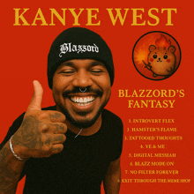 kanye west 's album cover features a man wearing a beanie that says blaszord