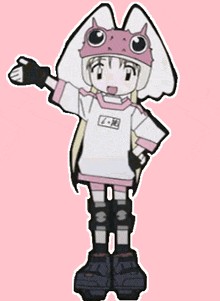 a cartoon of a girl with a pink helmet and wings