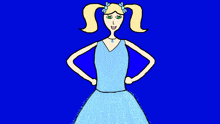 a cartoon of a girl in a blue dress