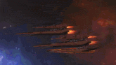 two fighter jets are flying through a cloudy sky with fire coming out of one of them