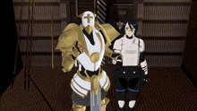 a knight with a cross on his mask is standing next to another knight