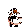 a pixel art of a cartoon character with a large mouth and teeth .