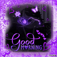 a purple greeting card that says good morning on it