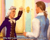 a cartoon of a man talking to another man with the words " why don 't you stick to your books schoolboy "