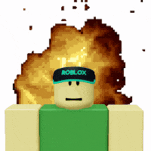 a roblox character is standing in front of a large explosion