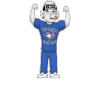 a cartoon character wearing a toronto blue jays shirt flexes his muscles