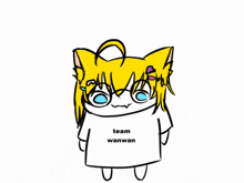 a drawing of a cat with a white shirt that says team wanwan