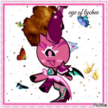 a picture of a cartoon character with the words eye of lychee on the bottom