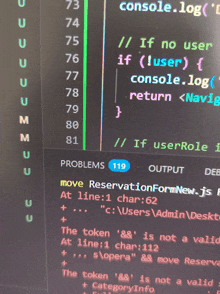 a close up of a computer screen showing a program that says move reservationformnew.js