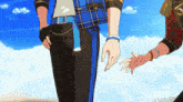 a man in a plaid shirt is holding the hand of another man