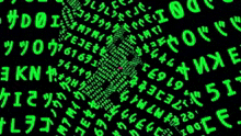 a black background with green letters and numbers including the letter n