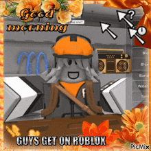 a postcard that says guys get on roblox on it