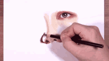 a person is drawing an eye with a pencil on a piece of paper .