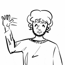 a black and white drawing of a man waving