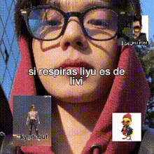 a woman wearing glasses and a red hoodie with the words si respiras liyu es de livi