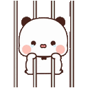 a panda bear is crying behind bars in a jail cell .