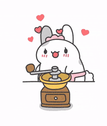 a cartoon of a cat and a monster with hearts coming out of their mouth