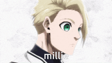 a blonde anime character with the name millie on the bottom right