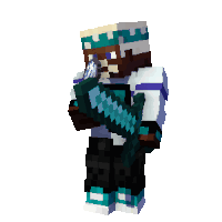a minecraft character is holding a sword and a cell phone