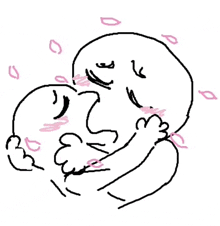 a black and white drawing of a couple kissing each other with pink lips .