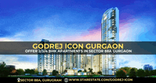 an advertisement for godrej icon gurgaon offers 2/3/4 bhk apartments