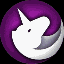 a purple circle with a white unicorn and a crescent moon on it