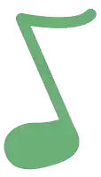 a green music note on a white background that looks like a golf club
