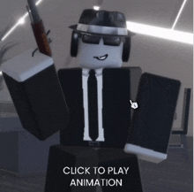 a picture of a man in a suit and tie with the words click to play animation below it