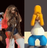 a picture of a woman singing next to a picture of homer simpson covering his eyes
